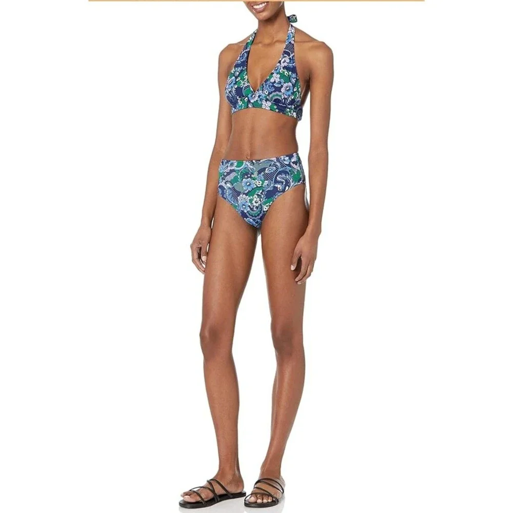 Essentials‎ High Waist Bikini Bottom Women's XL Deep Blue Paisley NEW